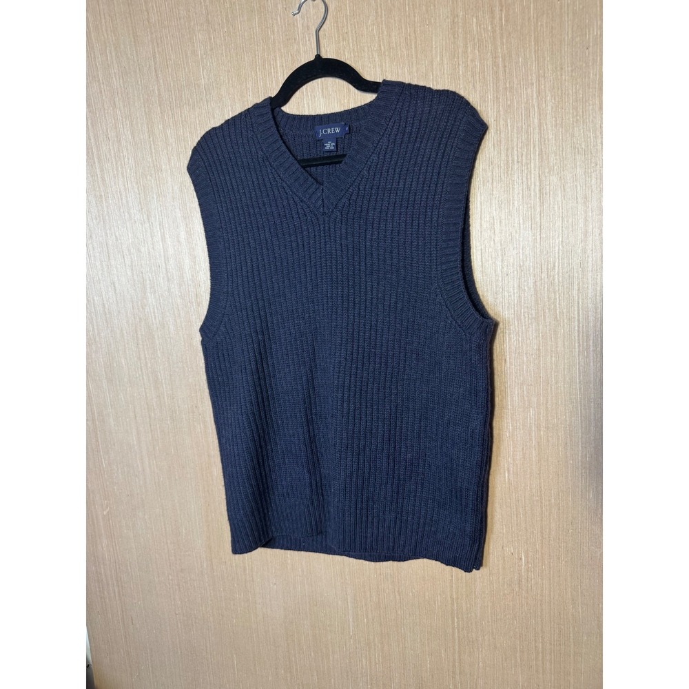 J. Crew Navy Blue Ribbed Knit Crew Neck Sweater Vest Sleeveless Classic Preppy L